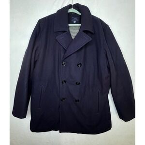 Lands End Mens Peacoat XXL Tall Navy Wool Blend Double Breasted Coat XXL/T 50-52